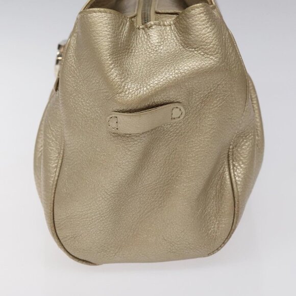 Salvatore Ferragamo Gancini Hand Bag Leather Gold Auth am7952 - Picture 6 of 16